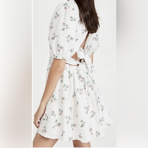 Sister Jane White Floral Embroidered Backless Baby Doll Mini Puff Sleeve Dress - Picture 16 of 17